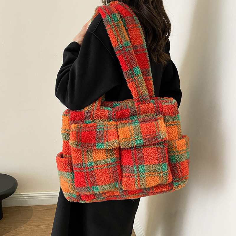 Linen Bag Bulk - Kadınlar için kuzu postu tote çantalar